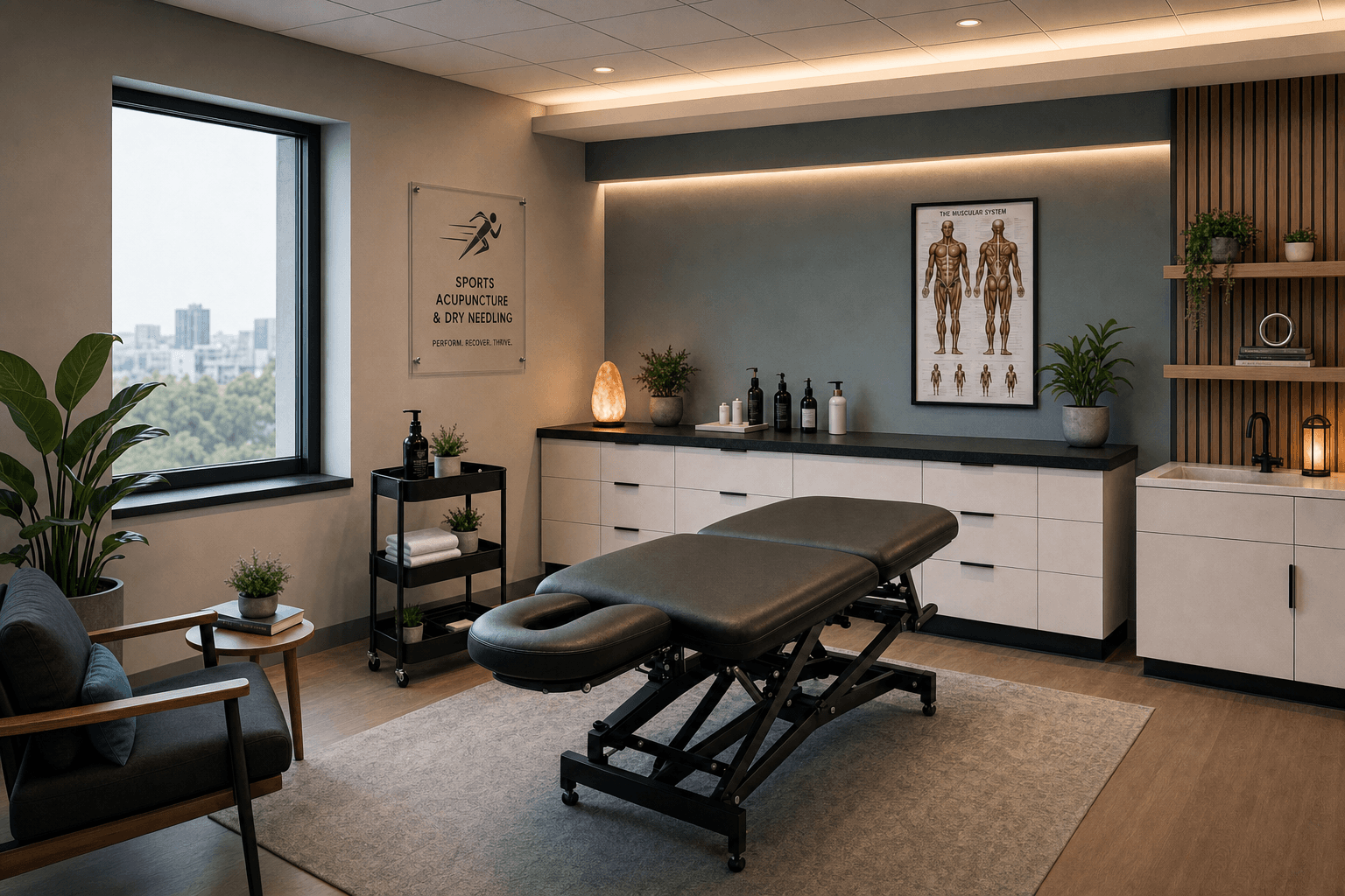 Therapist stretching a patient's leg at AcuMotion Sports Therapy for acupuncture and dry needling.