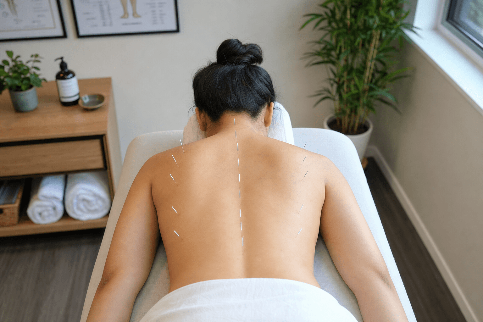 Dr. Geno Diveley performing precision acupuncture needle placement during an in-home treatment session