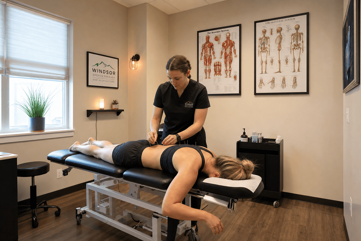 Therapist's hands applying acupuncture needles to a patient's wrist for carpal tunnel relief