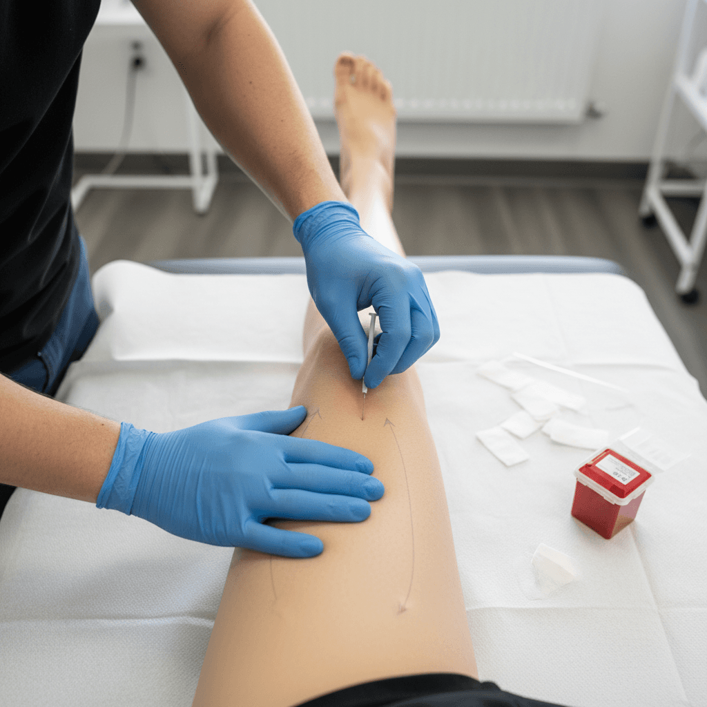 Therapist treating muscles around the knee