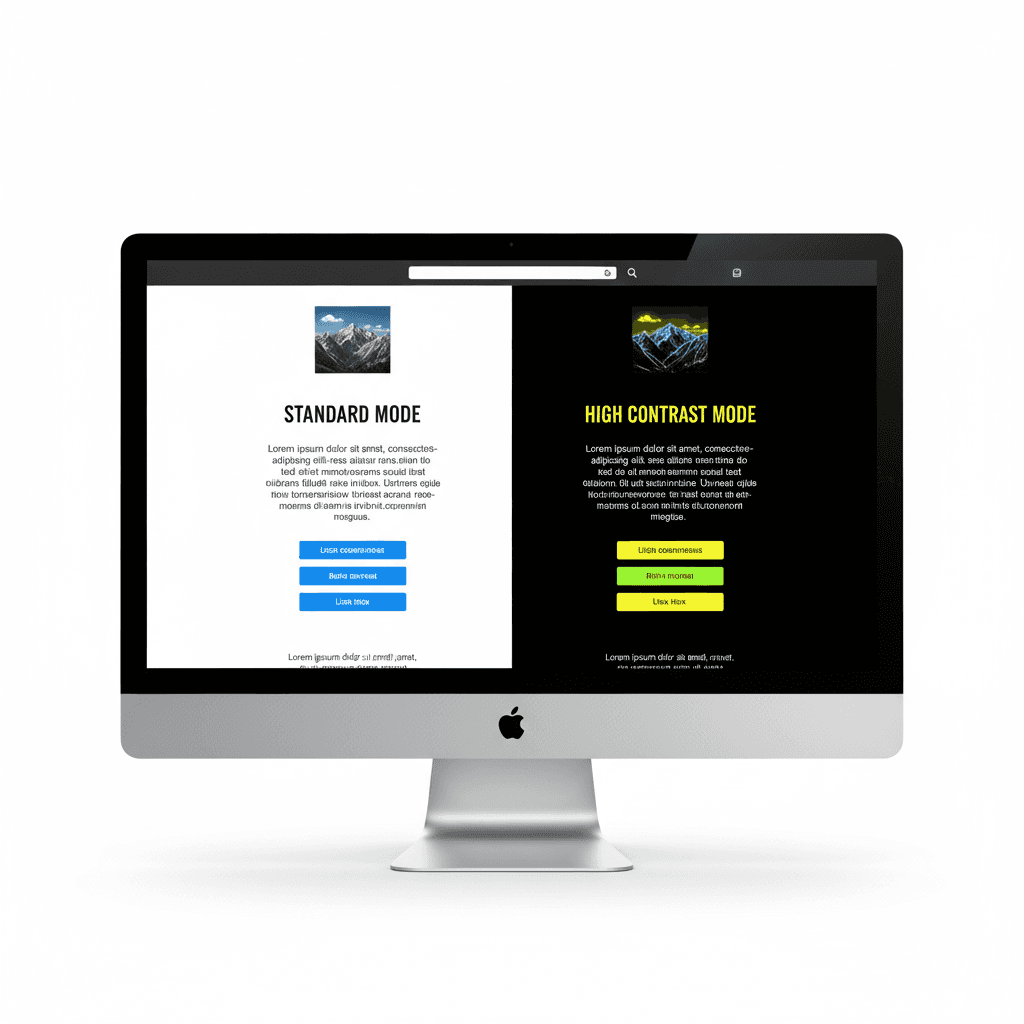 Monitor showing a high contrast website display