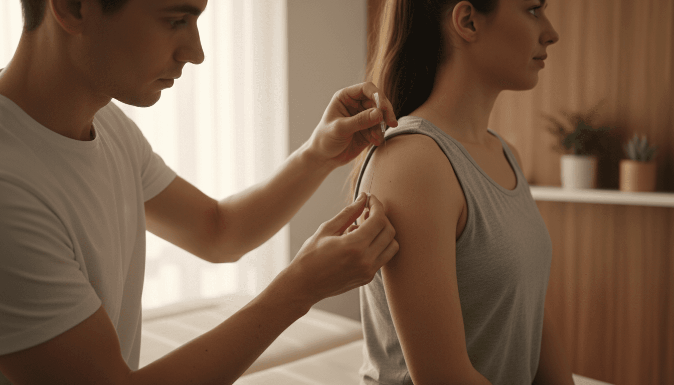 Dr. Geno performing specialized dry needling treatment on patient's shoulder