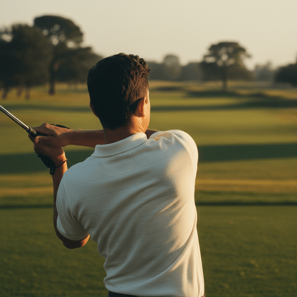 Golfer's shoulder during swing follow-through