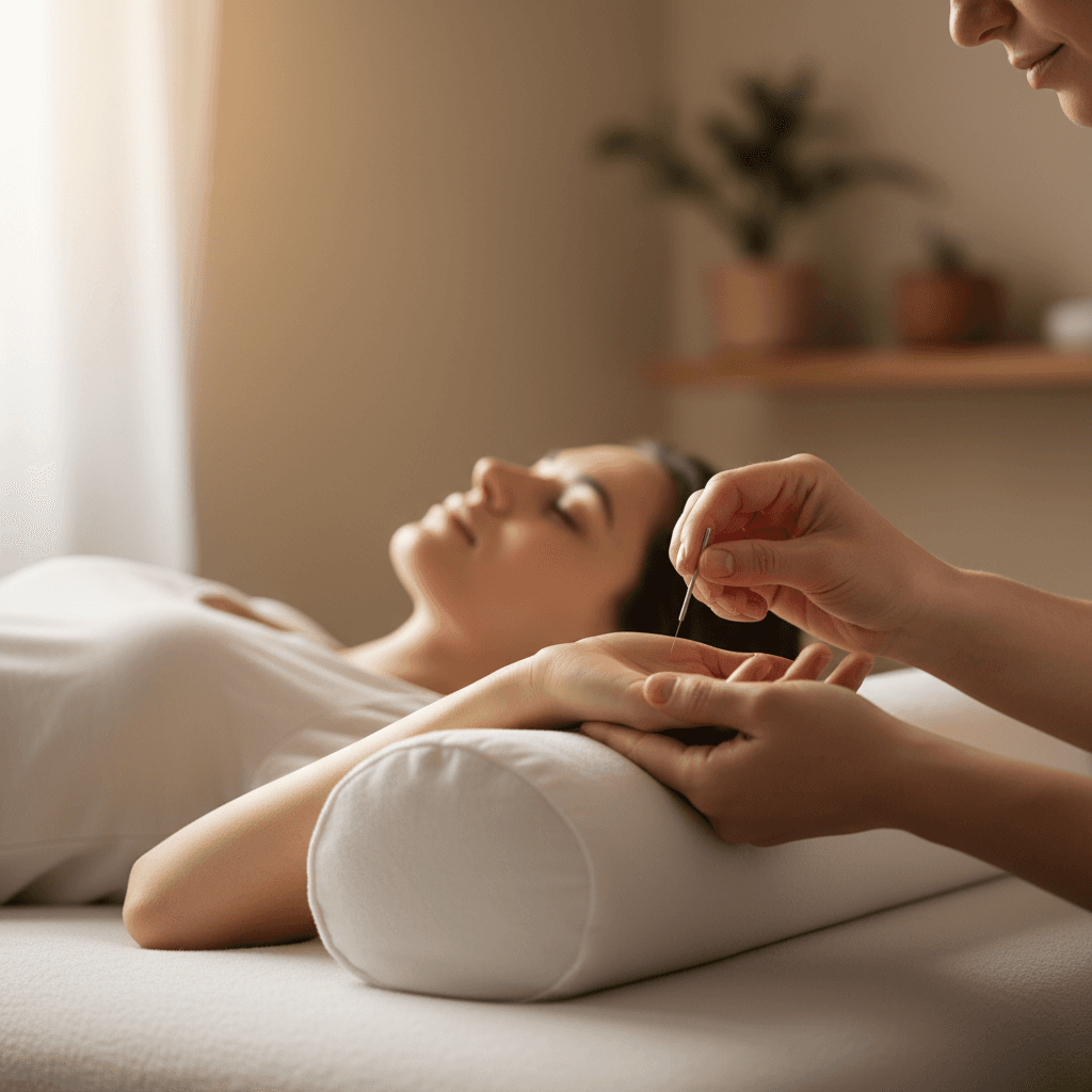 Acupuncture for migraine treatment with needle in hand point
