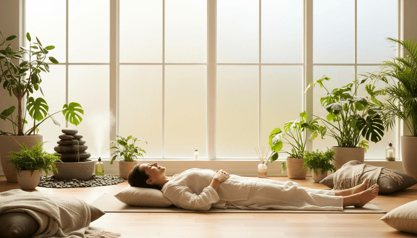 Person in a calm, peaceful state receiving restorative acupuncture treatment