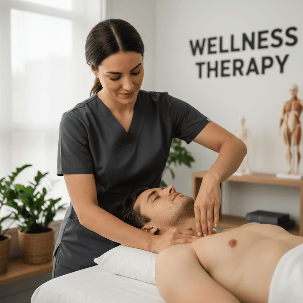 Manual myofascial release technique applied to shoulder and neck