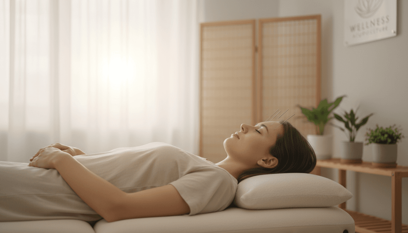 Acupuncture treatment for migraine relief in peaceful clinical environment