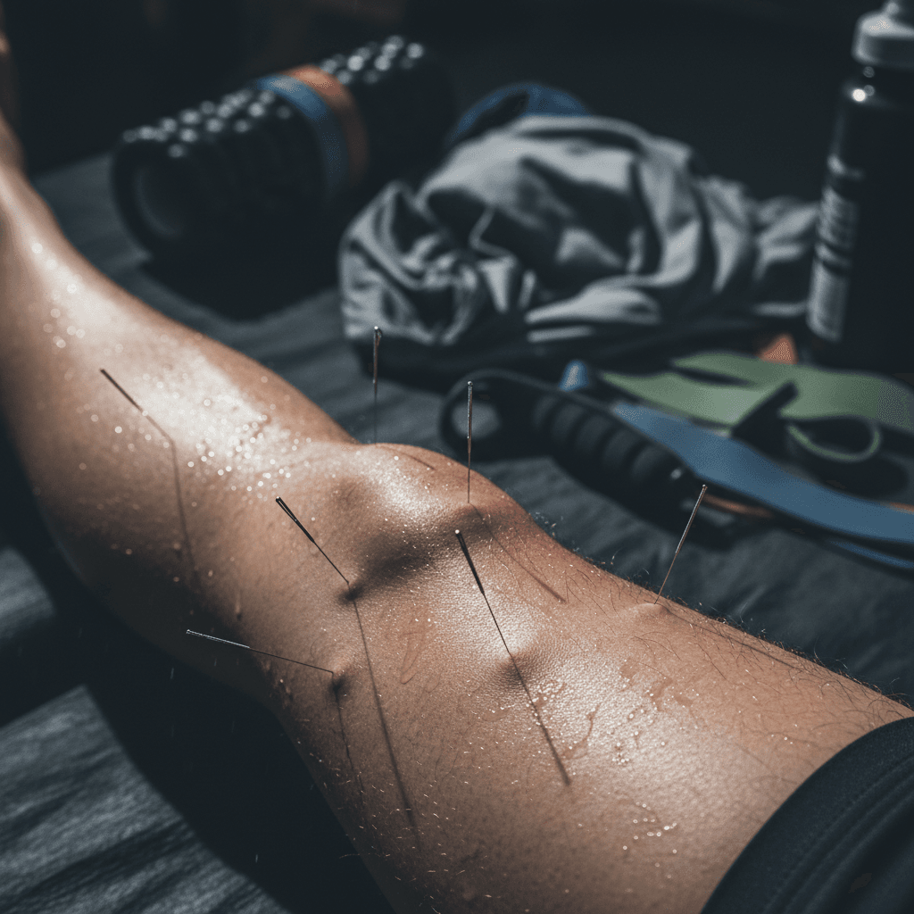 Runner's calf receiving dry needling for performance recovery