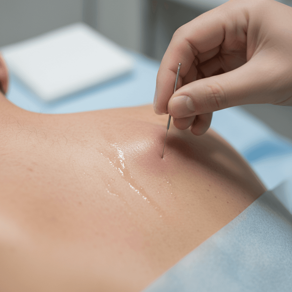 Dry needling treatment targeting a back muscle