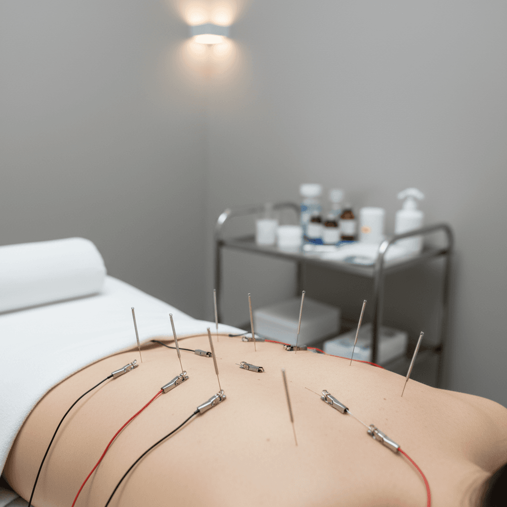 Electroacupuncture with small clips on back needles