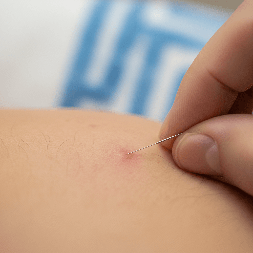 Close-up of trigger point needling on a shoulder