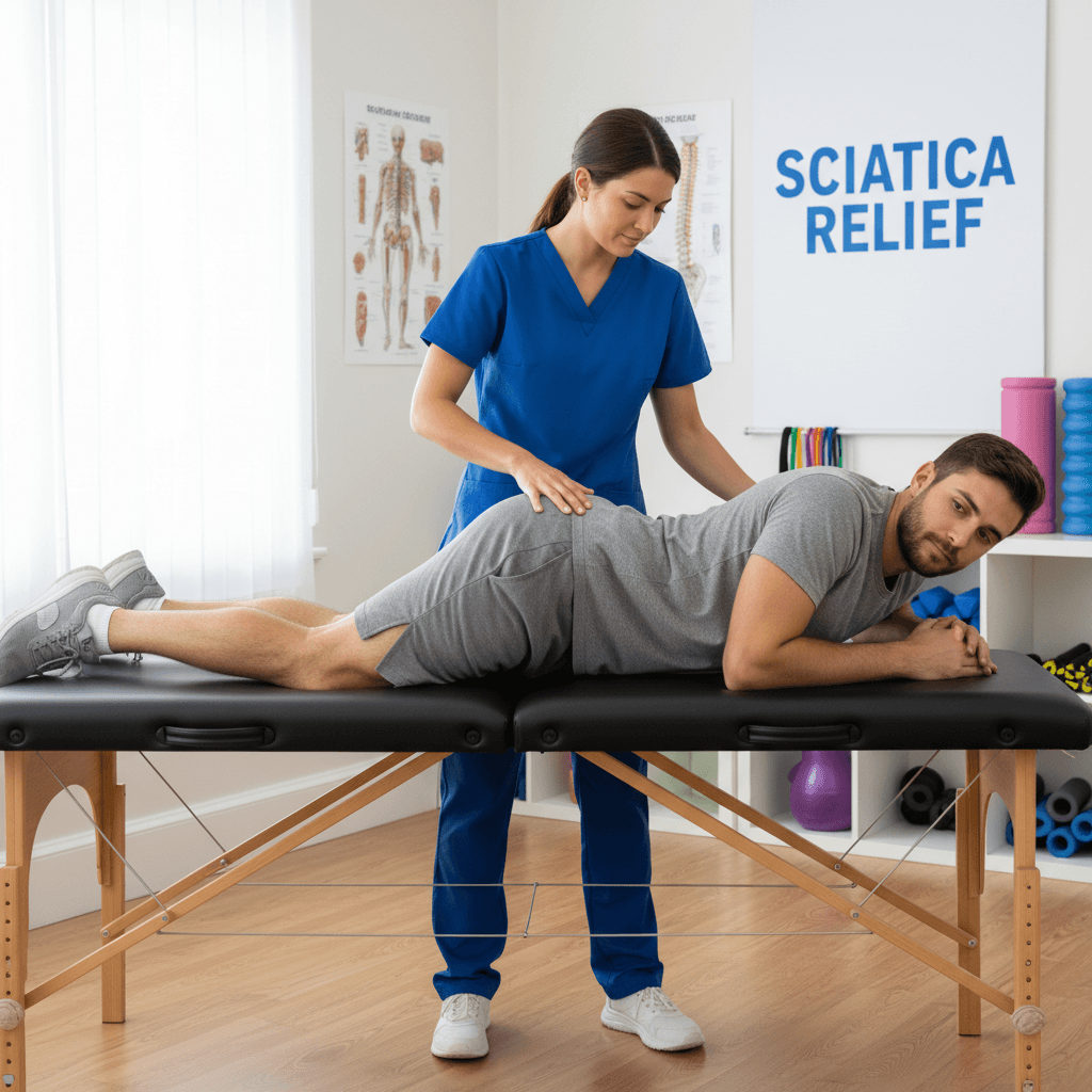 Therapist treating sciatica-related lower back tension