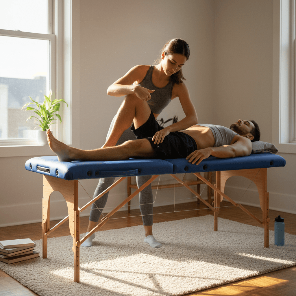 Manual therapy on a runner's quadriceps at home