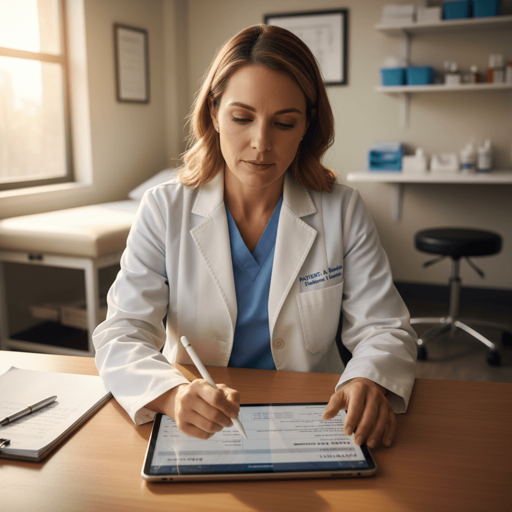 Clinician documenting treatment outcomes and recommendations