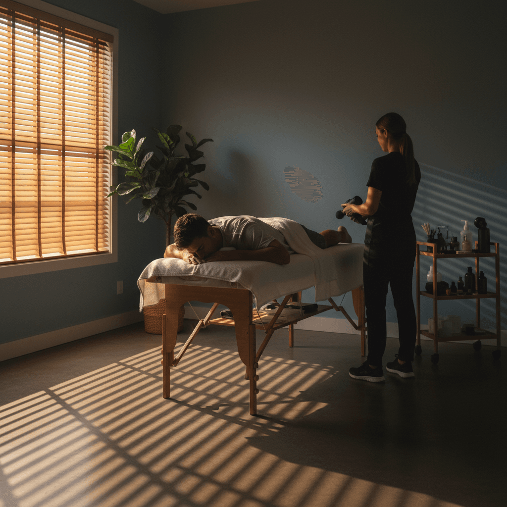 Golfer resting on treatment table after recovery session