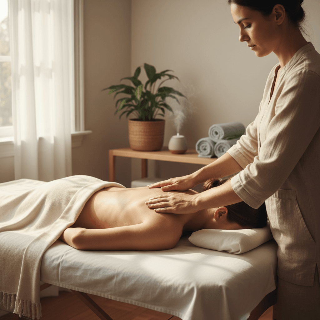 Therapist performing motor point acupuncture on upper back