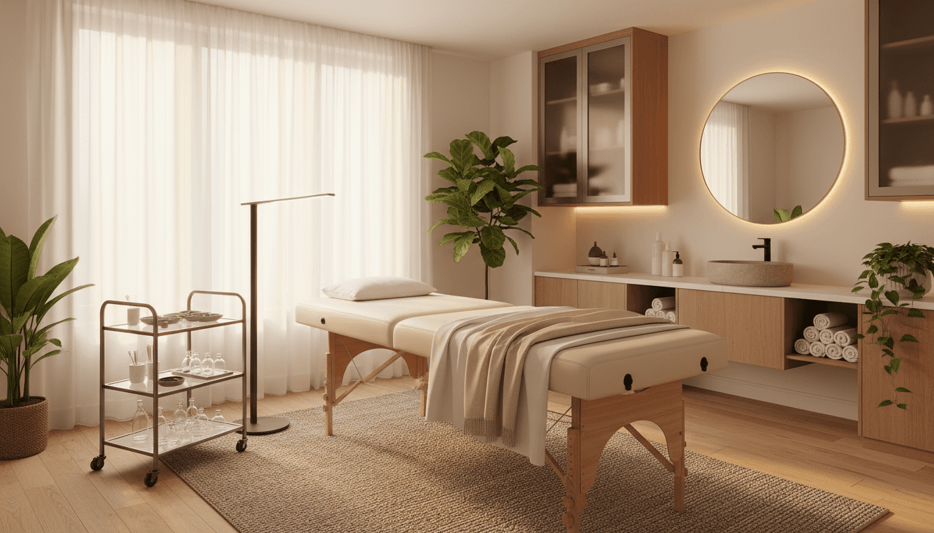 Modern acupuncture treatment room at Acumotion Sports Therapy with warm lighting