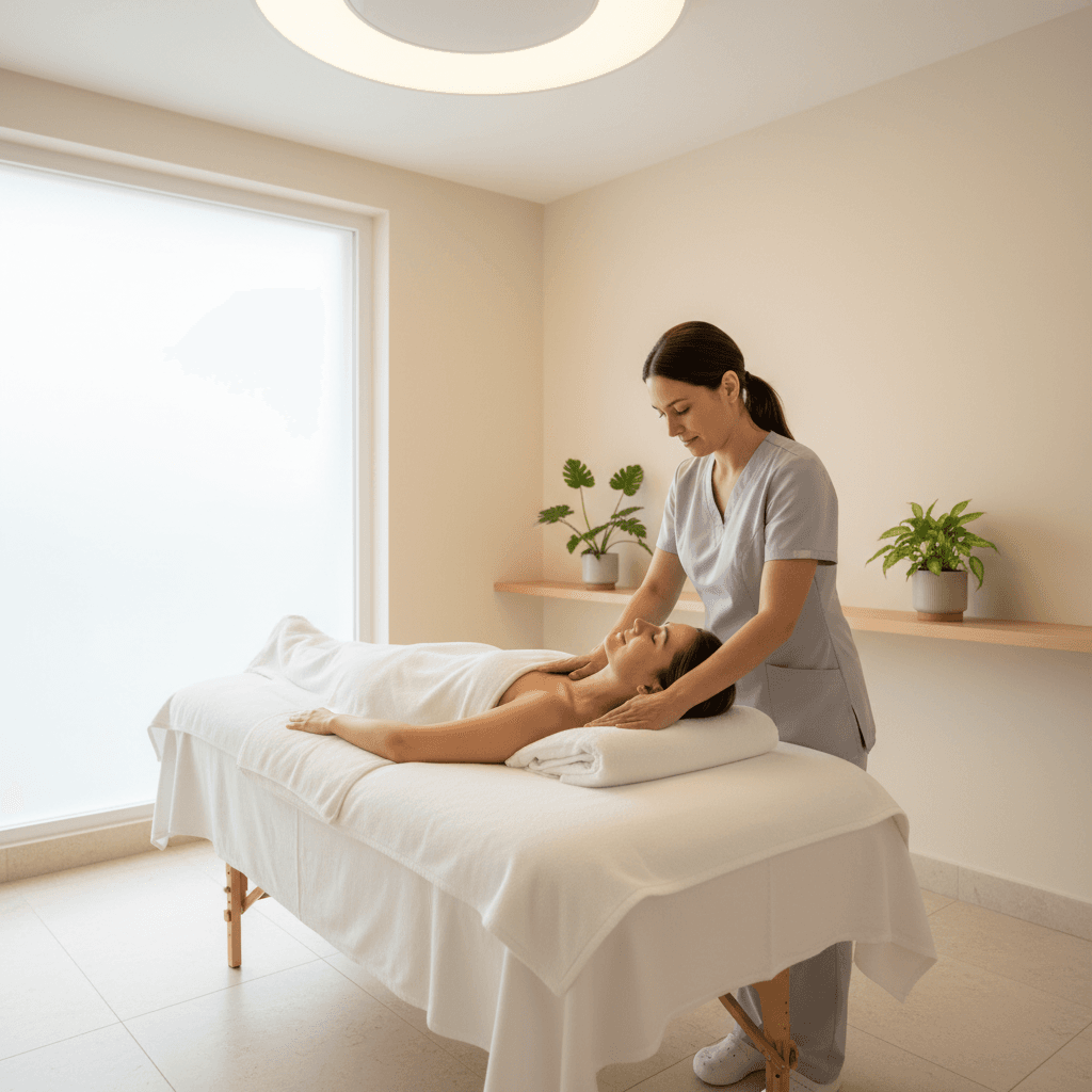 Cupping therapy applied to a patient's shoulder area during treatment