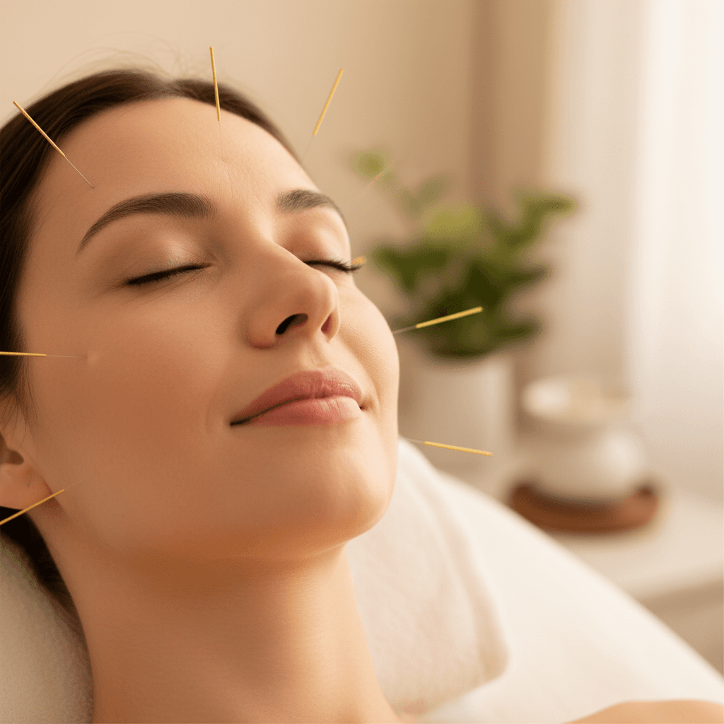 Migraine relief acupuncture on temple and neck points