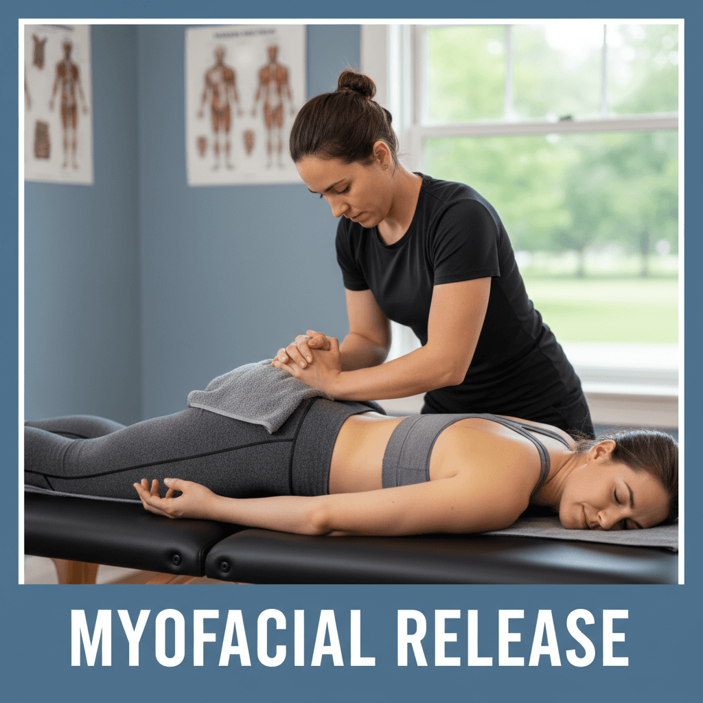 Therapist performing myofascial release on a patient's hip