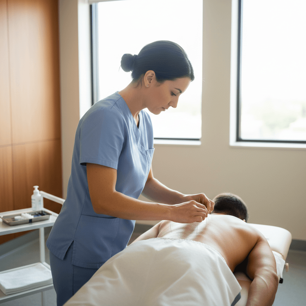 Sports therapist performing dry needling treatment