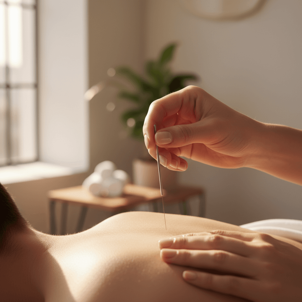 Motor point acupuncture needle placement on upper back