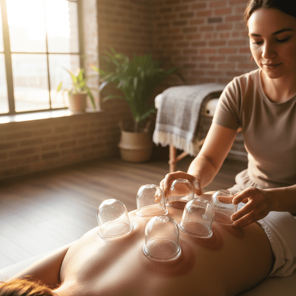 Cupping therapy with glass cups on the back