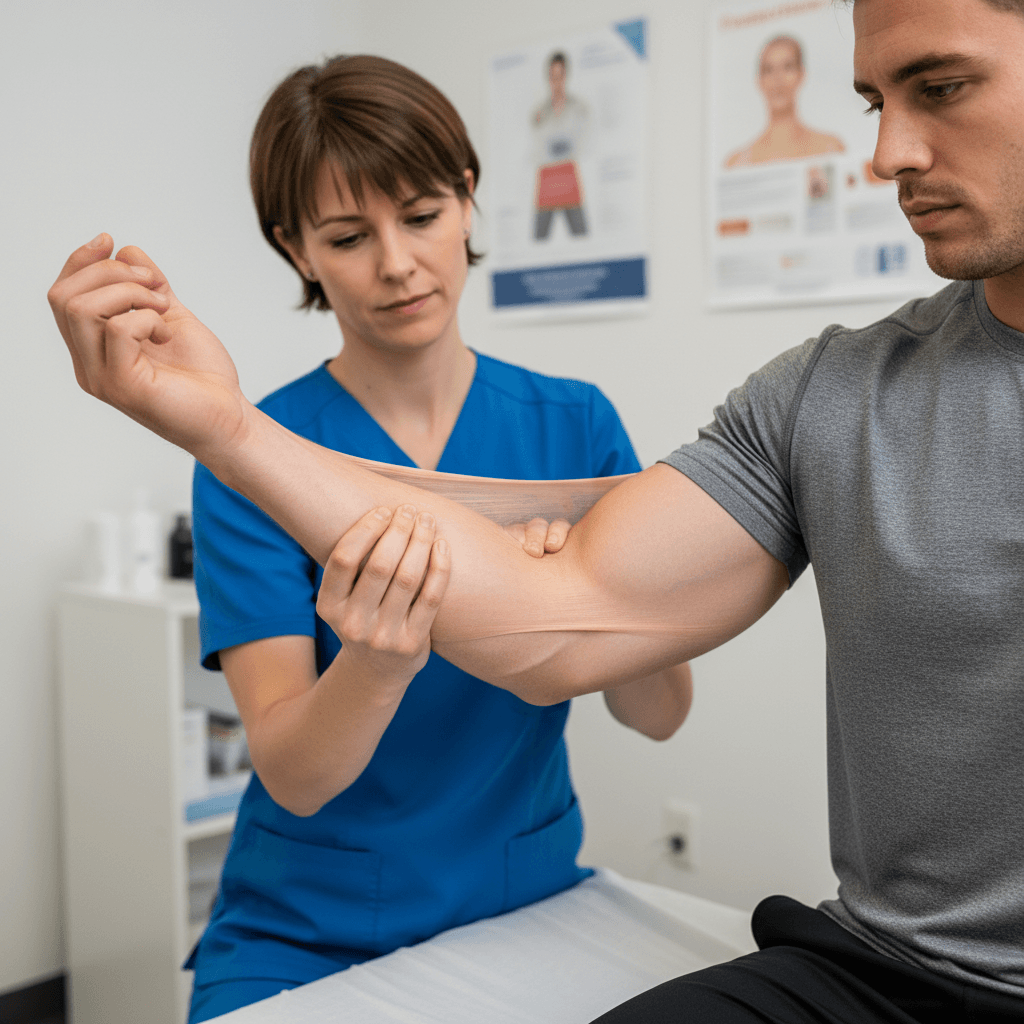 Therapist applying myofascial release to a patient's forearm