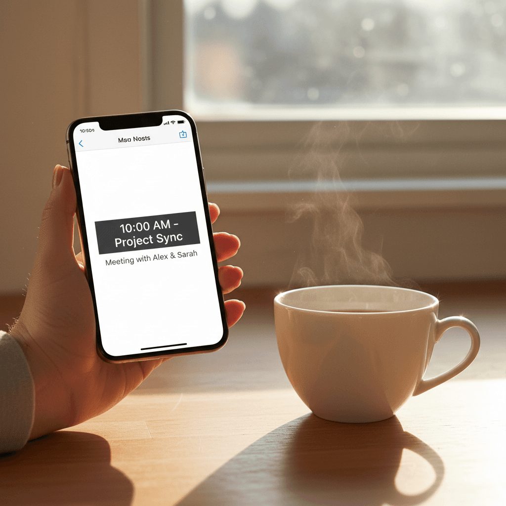 Smartphone showing a scheduling calendar on a kitchen counter