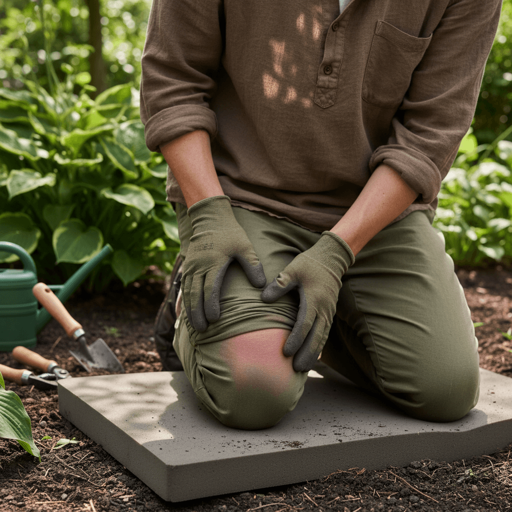Gardener resting with swollen knee from prolonged kneeling