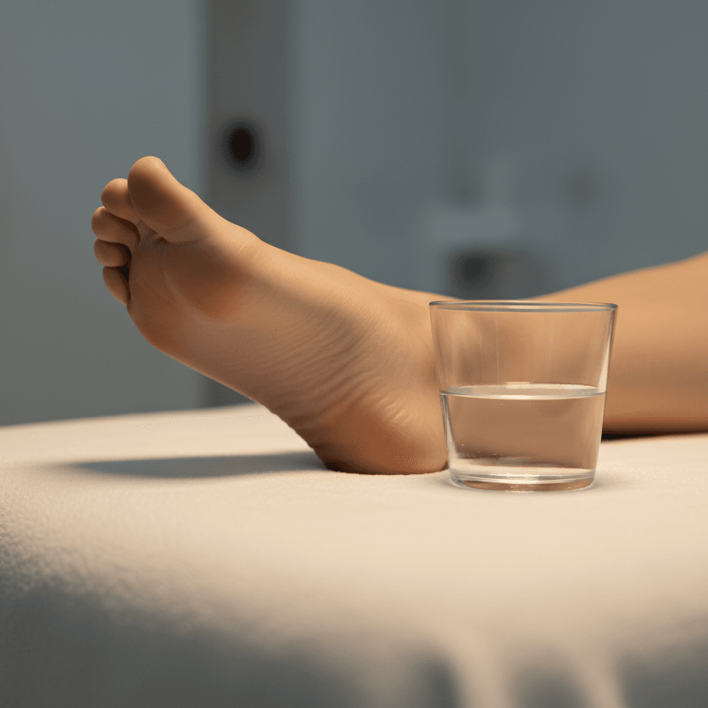 Cupping cup applied to the arch of a foot for plantar fasciitis