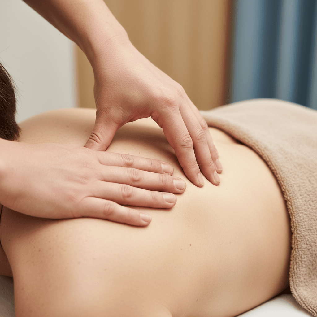 Practitioner evaluating a patient's neck and upper back muscles