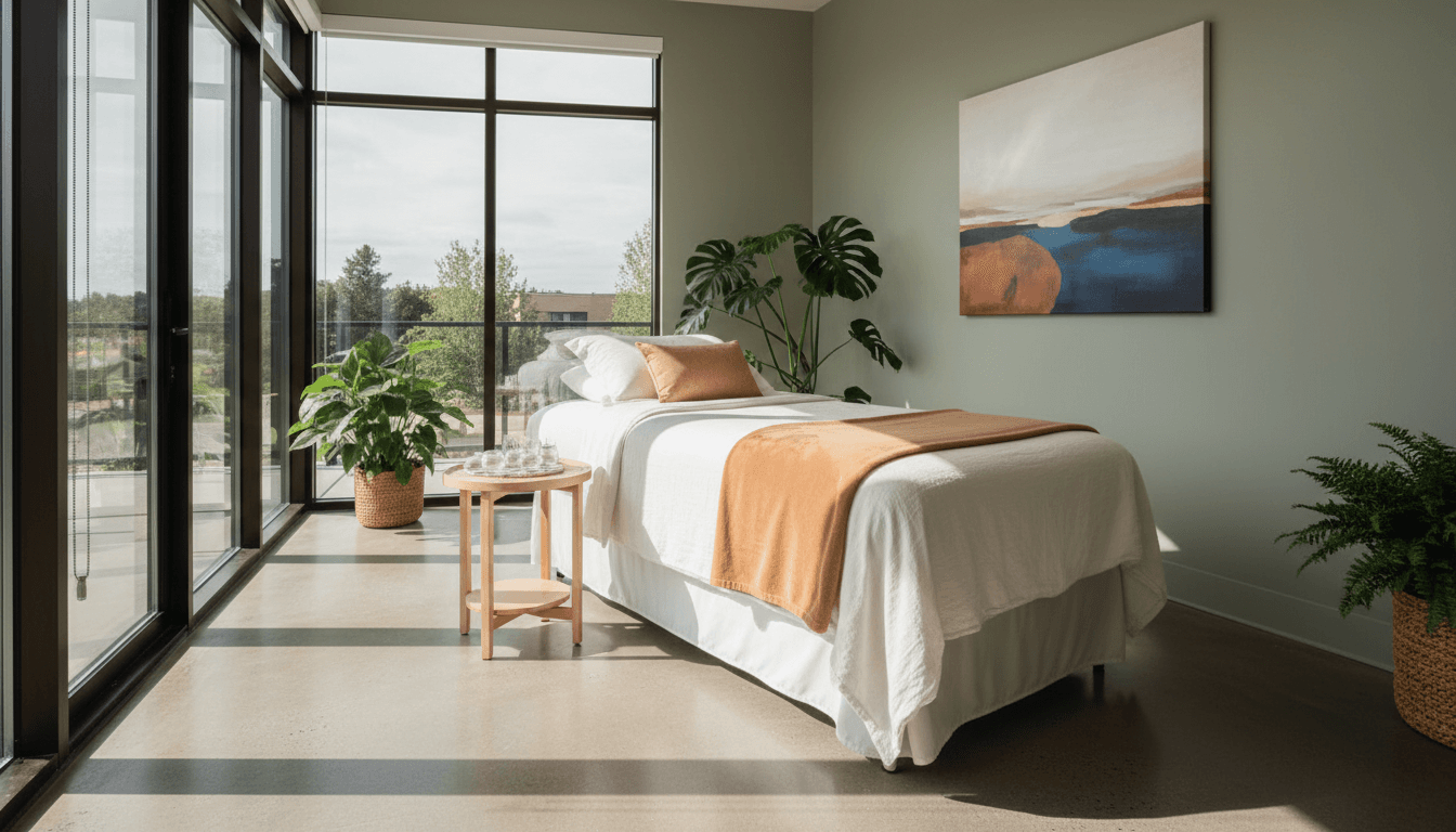 Prepared treatment table in a modern acupuncture clinic