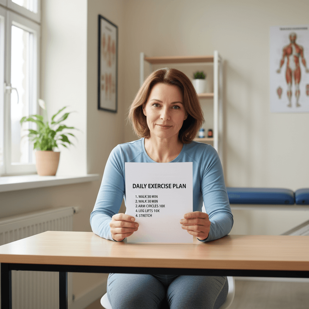 Patient reading a take-home exercise plan
