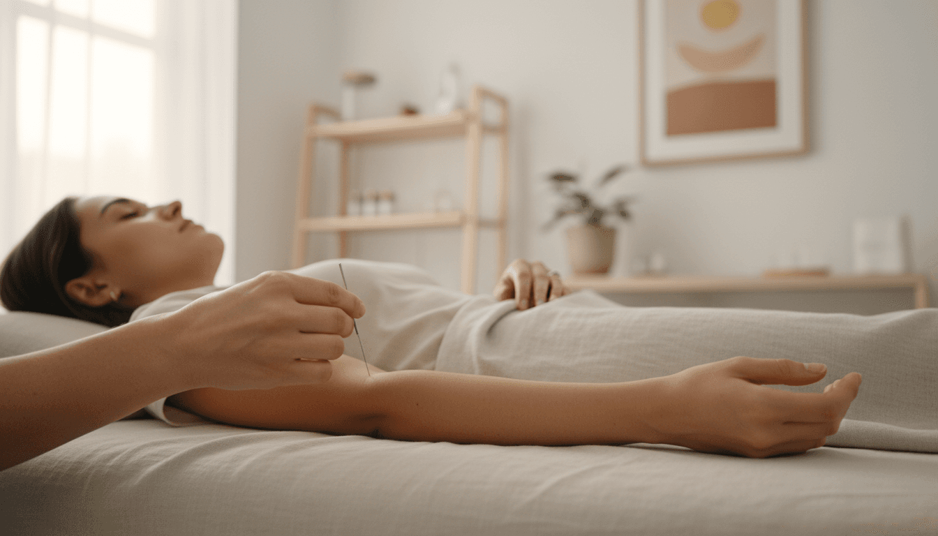 Dr. Geno Diveley performing precision acupuncture needle placement during an in-home treatment session