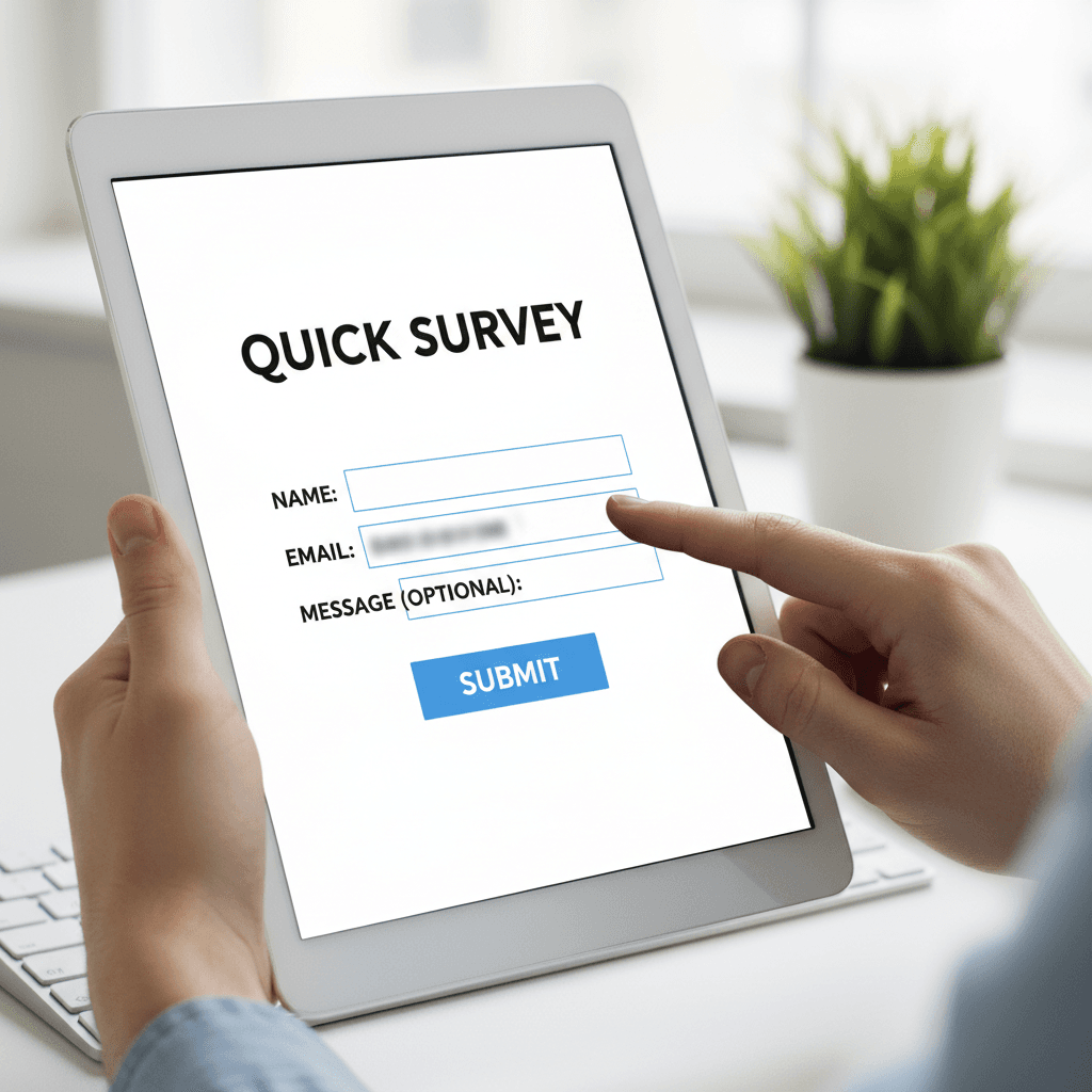 Hands filling out a simple digital form on a tablet