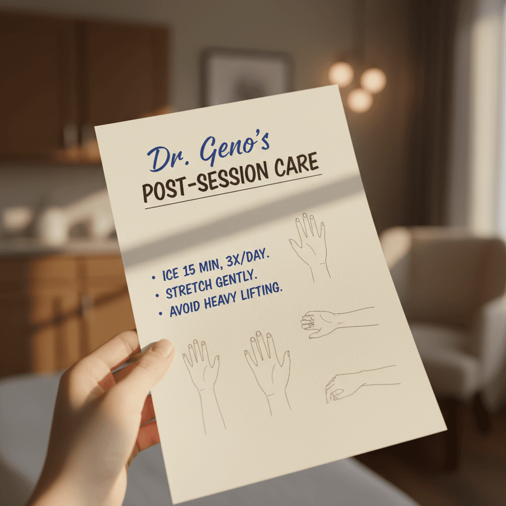 Patient reviewing post-session care instructions