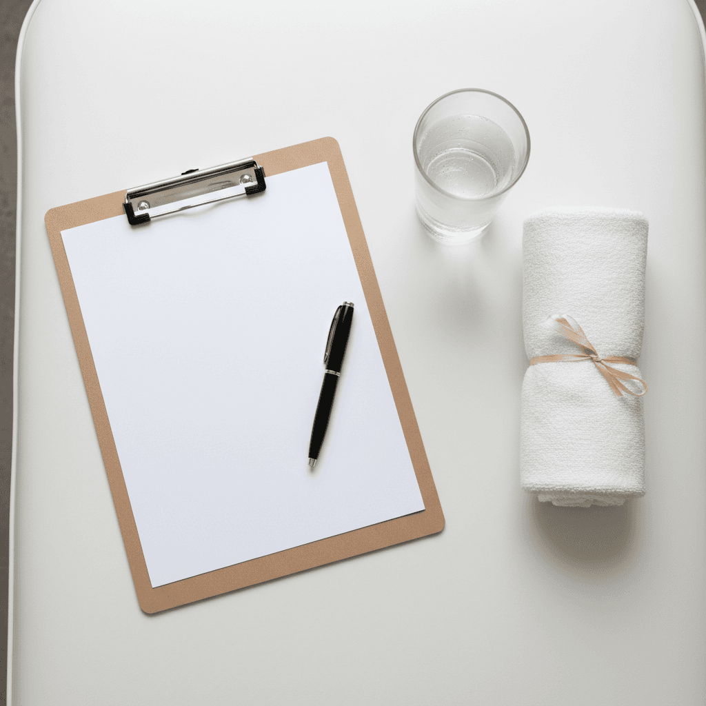 Treatment table prepared with recovery plan paperwork and supplies