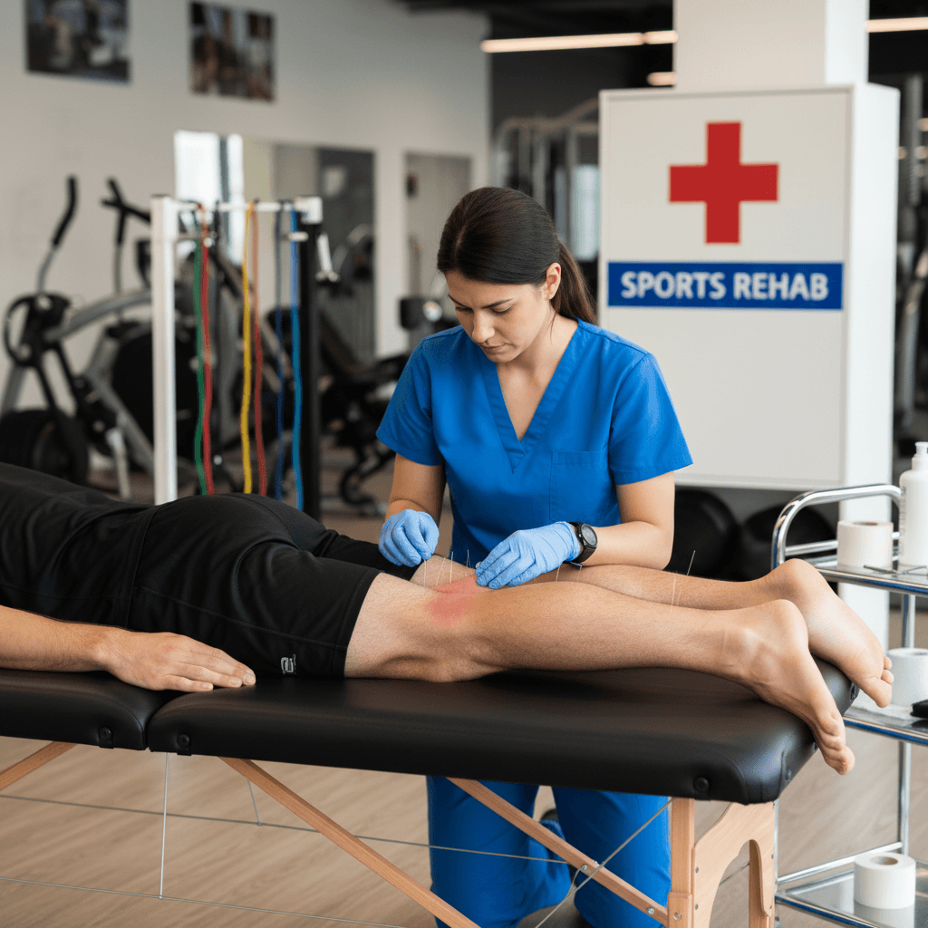 Athlete receiving sports injury dry needling