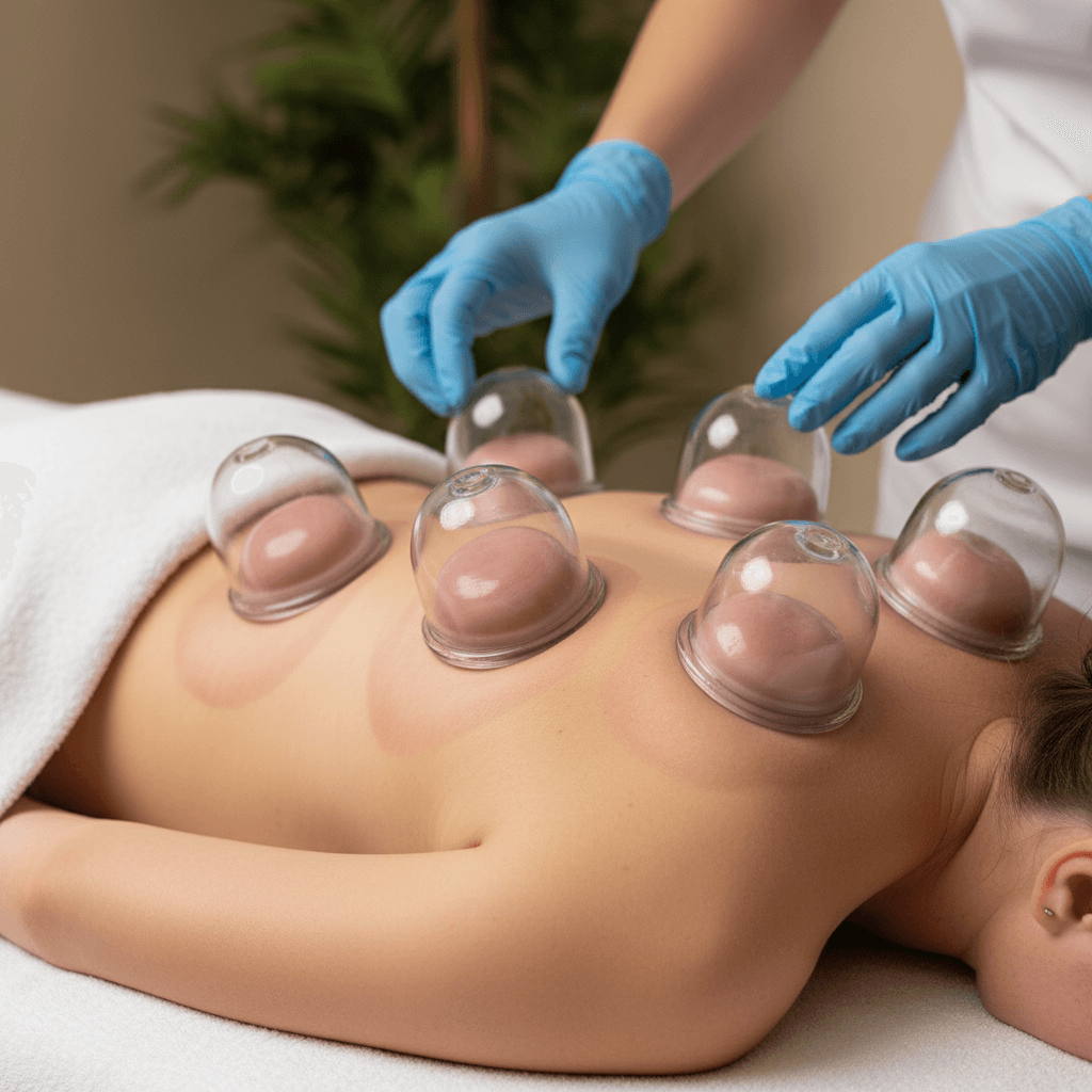 Cupping therapy on a patient's upper back