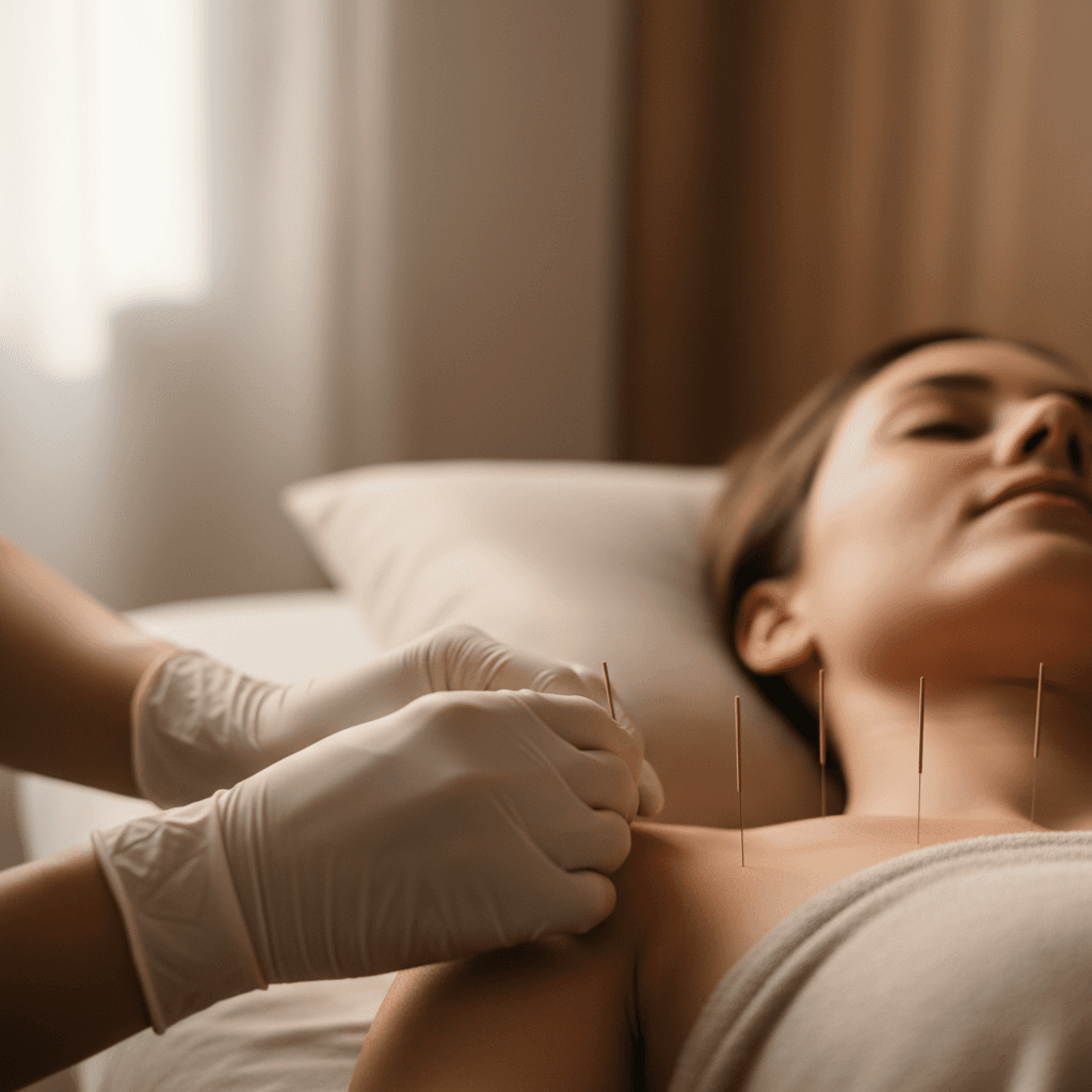 Dry needling treatment on shoulder